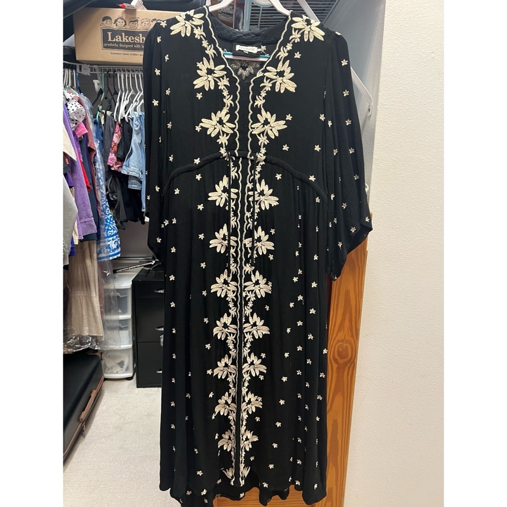 Black Embroidered Midi Dress